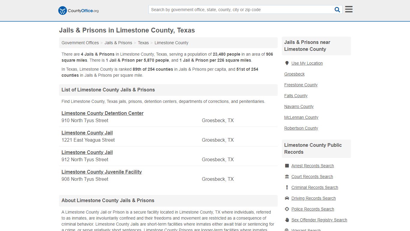 Jails & Prisons - Limestone County, TX (Inmate Rosters ...
